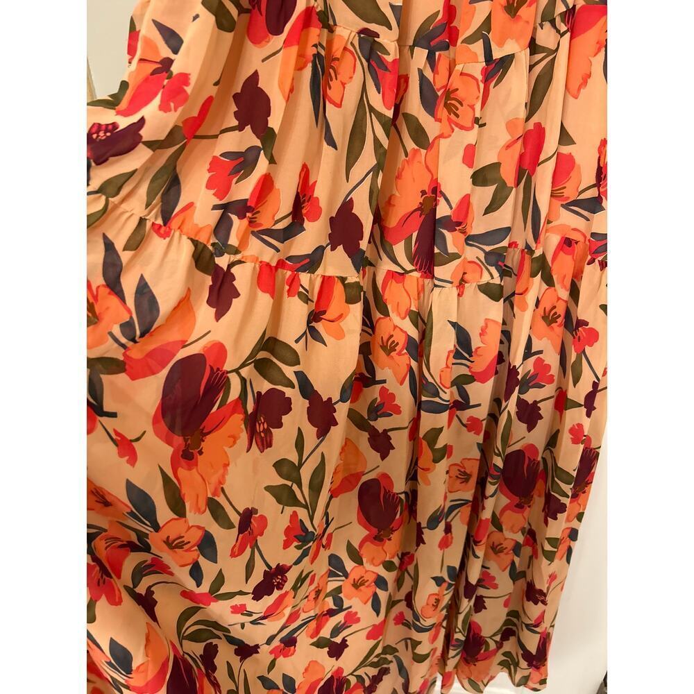 Peachy Pink Floral Empire Waist Ruffle Tiered Maxi Dress Boho Cottagecore Small - Picture 10 of 16
